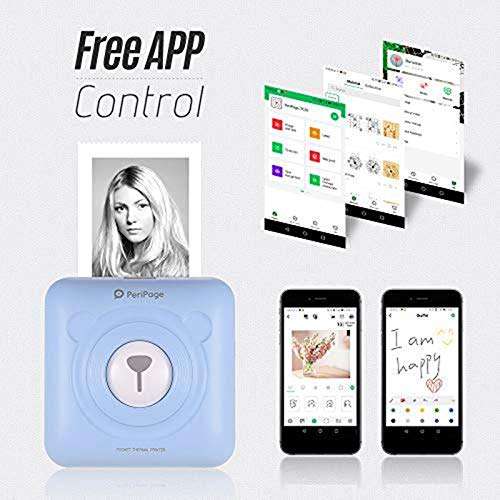 Portable Bluetooth Thermal Printer, USB Smart Photo Printer with 6 Roll Printing Paper, Mini Wireless POS Thermal Image Photo Printer for for iOS, Android, and Windows (Blue) 6