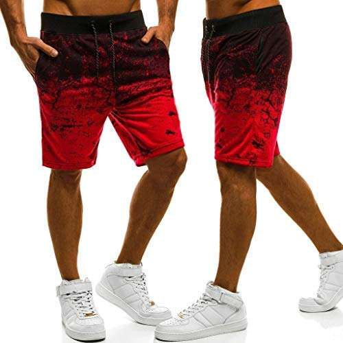 Men Shorts Athletic Casual Elastic Waist Sport Joggers Fitness Gradient Drawstring Relaxed Fit Short Pants (XL, Red) 5