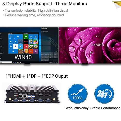 Fanless Industrial Mini PC, Intel Core i5 8250U 4K HTPC Quad Core Desktop Computer,8G RAM 512G SSD/HDMI 2.0/EDP/DP/2 Gigabit Ethernet/RS232 485 COM/WiFi 5
