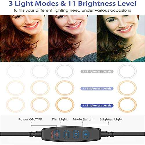 LED Ring Light, Camera Photo Video Lighting Kit 3 Lighting Modes with Adjustable Tripod, Professional Ring Light for Camera Makeup Self-portrait Video Shooting 4