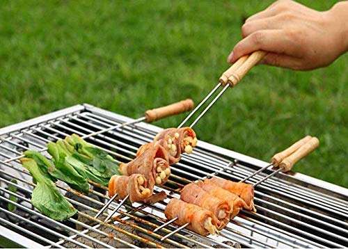 Barbecue Grill Skewers for BBQ Tandoor, Grill | Stainless Steel Stick Skewer with Wooden Handle, Wooden Skewer Stick Pack of 12 6