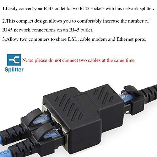RJ45 Splitter Adapter, DISDIM 1 to 2 Port USB to RJ45 Socket Adapter Interface Ethernet Cable 8P8C Extender Plug LAN Network Connector for Cat5, Cat5e, Cat6, Cat7 5