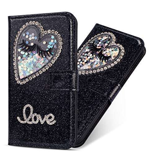 XYX Wallet Case for Samsung Galaxy S20 Plus/S20 Plus 5G [Love Eyelash] PU Leather Bling Glitter Flip Case Wallet Cover for Women Girls - Black 2