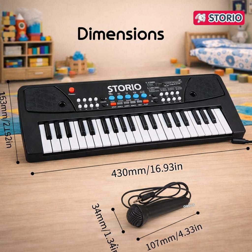 Storio Kids Piano Keyboard with Mic | 37 Keys, 8 Rhythms, 8 Tones & 6 Demo Songs | Electronic Musical Toy for Boys & Girls Age 2-5 | Educational & Recording Keyboard for Beginners 6