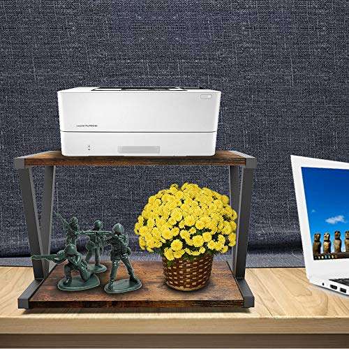 VEDECASA Retro Desktop Printer Stand 2 Double Tiers Wood Printer Shelf Rustic Industrial Farmhouse Wood Storage Book Shelf Organizor for Home Office Stylish Sturdy V Shaped 3