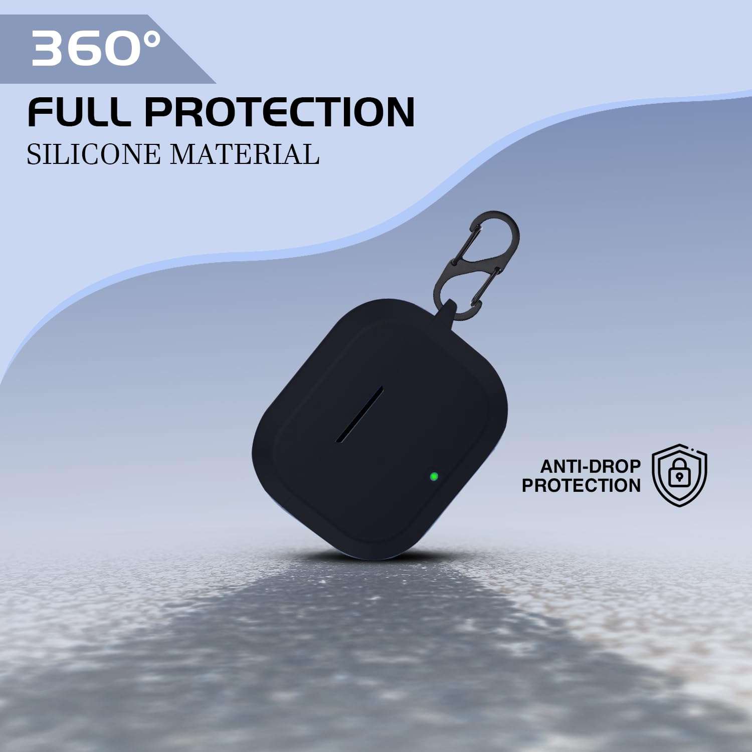 LIRAMARK Silicone Cover Case with Carabiner Compatible with OnePlus Nord Buds 3r (Black) 6