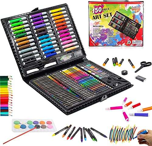 KrissKross Art Supplies for Kids Deluxe Kids Art Set for Drawing Painting and More with Portable Art Box, Coloring Supplies Art Kits Best Christmas Great Gift for Kids (150Pcs -Black) 3
