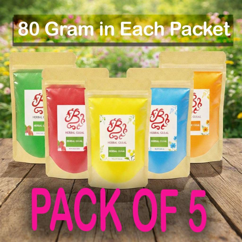 BENAVJI Holi Colours Holi Colours for Kids Family Men Women Natural Holi Colour Organic Holi Decoration Items Holi Gulal Pack of 5, 80g Each 6