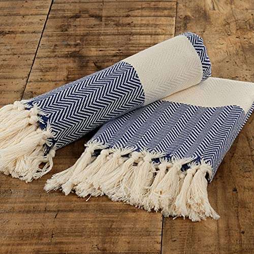 Cozy Herringbone | 100% Cotton Original Turkish Hand Towel (24.5" x 39") - Pre-Washed Peshtemal, Pool, Gym, Spa, Hammam, Kitchen, Bath Towel, Eco-Friendly (Navy Blue, Hand Towel Size) 3