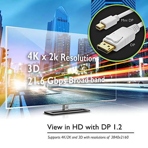 Technotech Mini DP to DP DisplayPort Cable 4K Resolution Ready (5 Meter, White) 5