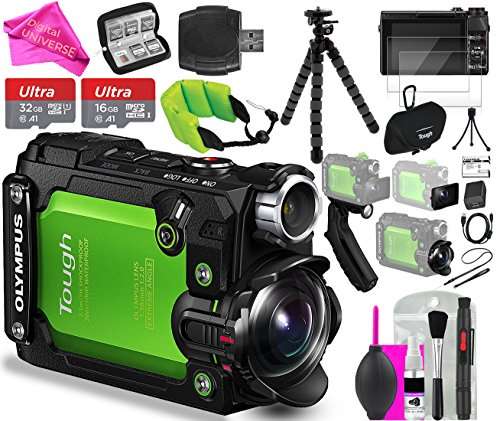 Olympus TG-Tracker 4K Video Stylus Action Camera (Green) PRO BUNDLE: 32GB & 16GB Memory Card + Memory Card Wallet & Reader + Tripod + Camera Float Strap + DigitalUniverse Cleaning Solution/Accessories 2
