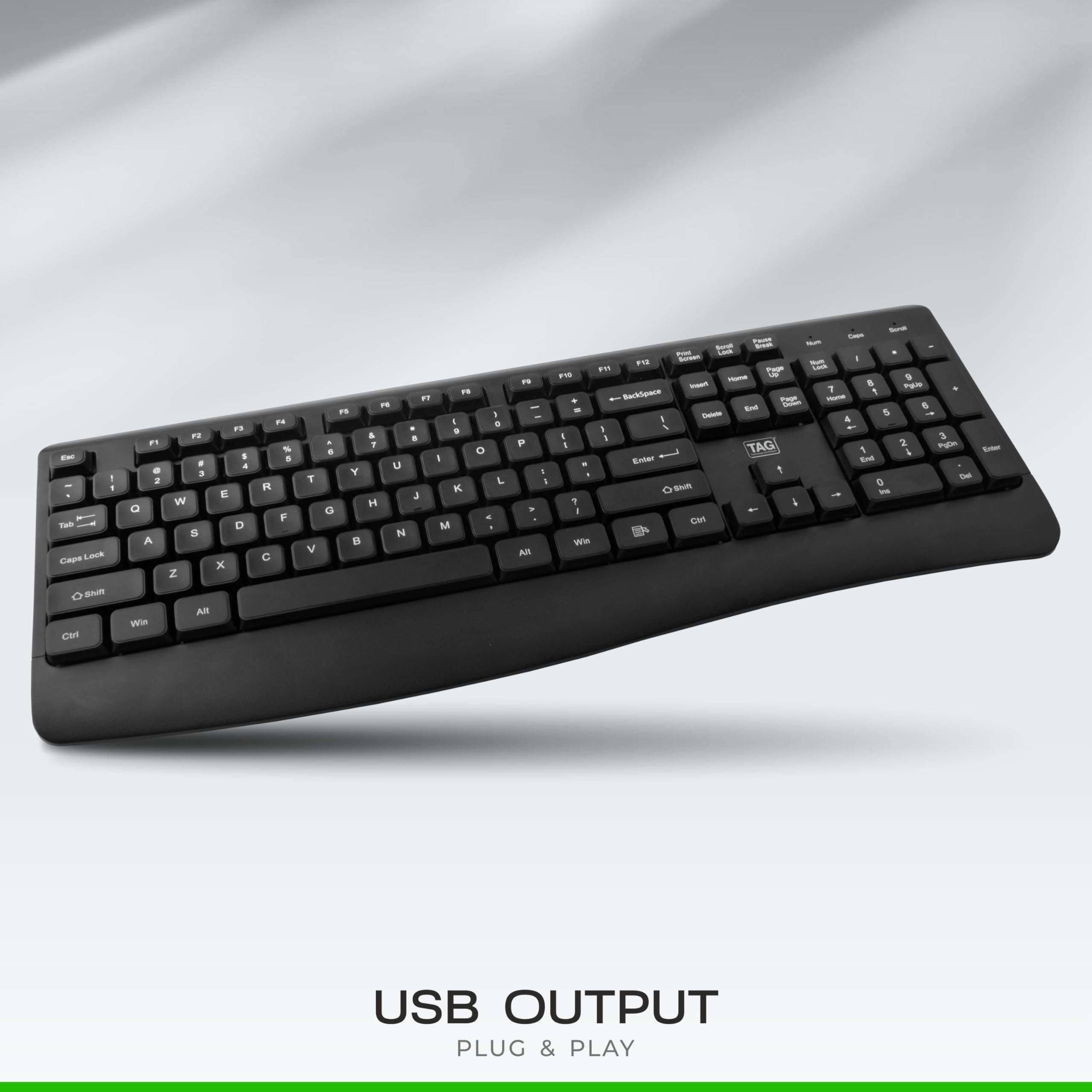 TAG Office Wired Keyboard | USB Plug and Play | Full Size Keyboard with Numeric Keypad | 104 Silent Membrane Keys | 10 Million Keystrokes | Compatible with PC, Laptop, Mac 6