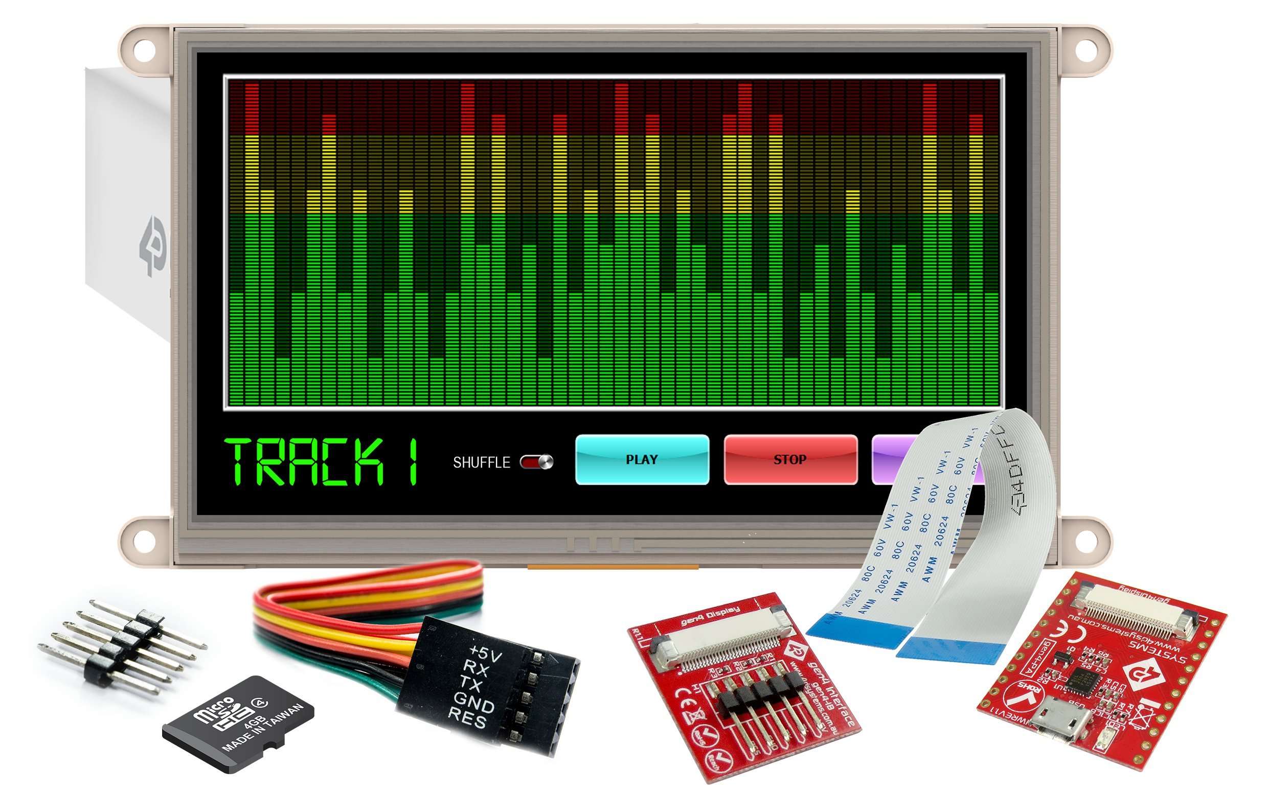 4D Systems, Starter Kit for gen4-uLCD-70DT with uSD-4GB, gen4-IB, gen4-PA, 150mm FFC Cable and 5-Way Cable 5
