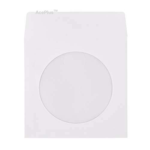 AcePlus 100 Mini White Paper Sleeves for Mini Disc - Envelopes with Sleeves with Clear Window and Flap 2