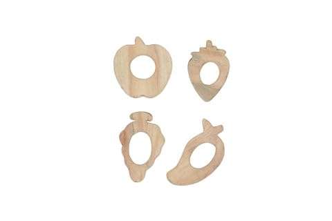 CASA BAMBINI Wooden Apple, Grapes, Mango Strawberry Pack of 4, Safe and Durable for Baby/Kids | Color - Neem 1