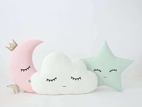 Sanwaliyaji Collection Soft Plush Cloud Moon & Star with Embroidered Cotton Poly-Fiber Filling Shaped Baby Pillow Kids Cushion Soft Toy Pillow Multicolor - Set of 3â€¦ 3