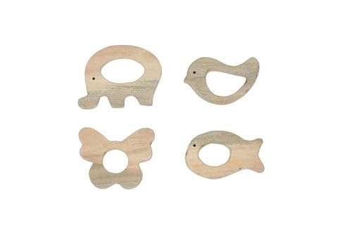 CASA BAMBINI Wooden Bird, Butterfly, Elephant, Fish Pack of 4, Safe and Durable for Baby/Kids | Color - Neem 1