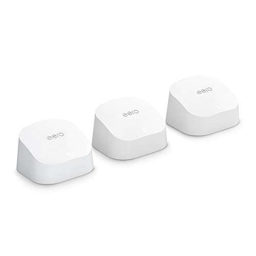 Amazon eero 6 mesh Wi-Fi system | Supports speeds up to 500 mbps | Connect to Alexa | Coverage up to 4,500 sq. ft. | 3-pack, three routers 1
