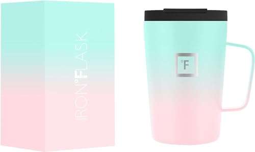 IRON °FLASK Grip Novelty Coffee Mug - Leak Proof, Vacuum Insulated Stainless Steel Bottle, Double Walled, Thermo Travel, Hot Cold, Water Metal Canteen - Bubble Gum, 12 Oz - Rubber Bottom 1