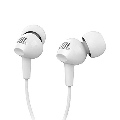 JBL C100SI Wired In Ear Headphones with Mic, JBL Pure Bass Sound, One Button Multi-function Remote, Premium Metallic Finish, Angled Buds for Comfort fit (White) 3
