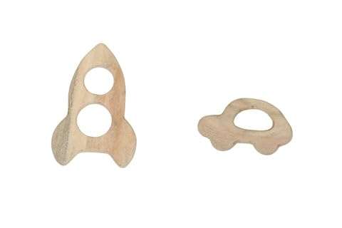 CASA BAMBINI Wooden Car Rocket Pack of 2, Safe and Durable for Baby/Kids | Color - Neem 1