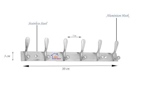 GHAR DWAR Classic 8 pin Wall Hook Wall Hanger Cloth Hanger Wall Stand Wall khunti Key Holder Stainless Steel Types 8 Hooks (Pack of 3, 6 Pin Silver) 2