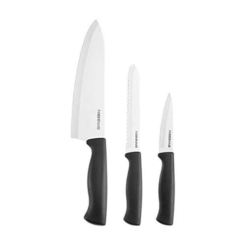 Farberware Stainless Steel Chef Knife Set, 3 Piece, Black