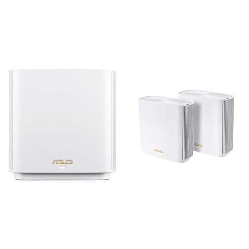 Bundle of ASUS ZenWiFi XT9 AX7800 Tri-Band WiFi6 Mesh WiFi System (1Pack), 802.11ax, up to 8550 sq ft (1pk + 2pk), AiMesh, Lifetime Free Internet Security, Parental Controls, 2.5G WAN Port 1