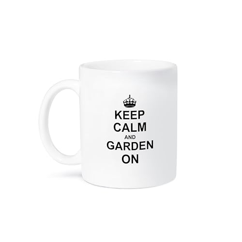3dRose Coffee Mug, Size - 11oz - Keep Calm and Garden on - carry on gardening - gardener gifts - black fun funny humor humorous Typography - funny coffee cup gift 1