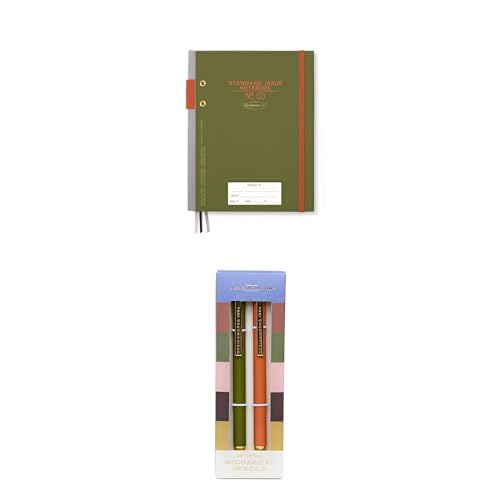 DesignWorks Ink Army Green and Chili Notebook and Mechanical Pencils