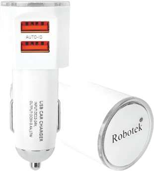 ROBOTEK Car Fast Charger Dual Port 3.4AMP Fast Charger with Auto ID Technology for Android Phones Type-B with 1 in Box Heavy Cable (White)