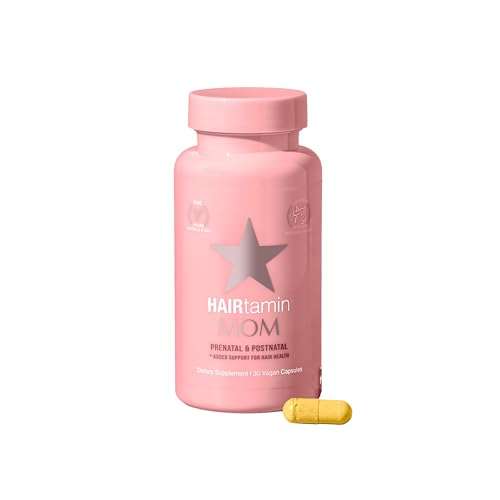 HAIRtamin MOM Vegan Prenatal & Postnatal Multivitamin Supplement & Hair Vitamin Pregnancy, Postpartum, Breastfeeding Probiotic One-a-Day Hair Vitamins with Biotin, Zinc, Iron (30 Counts)