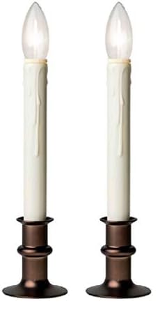 Battery Operated LED Window Candles with Streetside Brightness Dual LED Bulb with Daily Timer and Adjustable Height (Bronze) (Pack of 2)