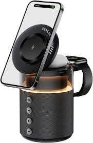 Cubonic Wireless Bluetooth 1800mAh Speaker with Charging Station Compatible with Mobile Phones (15W), Smart Watches, Earbuds | Multi-Purpose Wireless Dock with Yellow LED Night Lamp 1