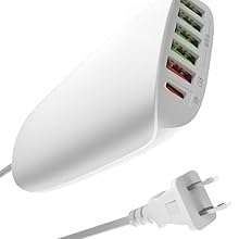 JTP 65W USB Charging Station, PD3.0 & QC3.0 USB C Charger, 6-Port Desktop Charger with 1 USB C and 5 USB A Ports Compatible with MacBook Pro/Air, Laptops, iPad, iPhone, Galaxy and More 3