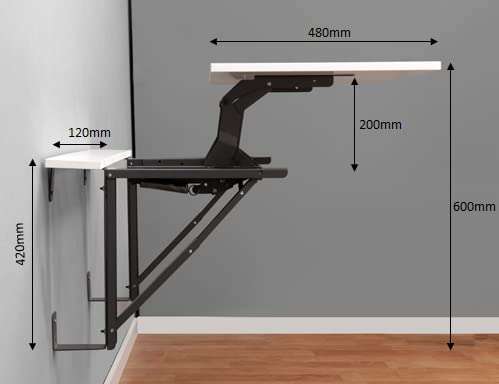 Invisible Bed Liftable and Foldable Wall Mounted Study Work Table for Sitting and Standing Working(Wool White, Engineered Wood) 4