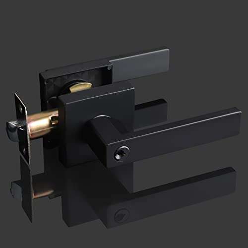 3 Pack Heavy Duty Front/Exterior/Bedroom Doors Locks Door Lever- Door Lock Sets Entry with Keys Modern Durable Door Hardware Reversible Matte Black Finish Handleset 2