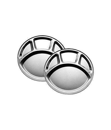 King International Stainless Steel 4 in 1 Four Compartment Divided Dinner Plate, Stainless Steel Plate, Mess Trays Great for Camping, Trays Great for Camping Kids Lunch(Divided Plate Set of 3) 3