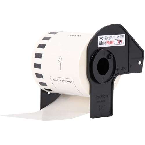 Brother Genuine DK-2251 Continuous Length Replacement Labels, Black/Red Label on White Paper Tape, Engineered with Excellence, 2.4” x 50 feet, 1 Roll per Box 6