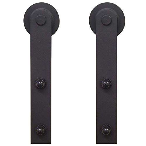 Hahaemall Antique 5-16FT Single Sliding Barn Door Hardware Steel Exterior Black Rail (I Shape Hangers) (6.6FT Soft Close Single Door Kit) 5