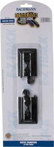 Bachmann Trains - Snap-Fit E-Z TRACK HAYES BUMPERS (2/card) - STEEL ALLOY Rail With Black Roadbed - HO Scale Grey, 8 5