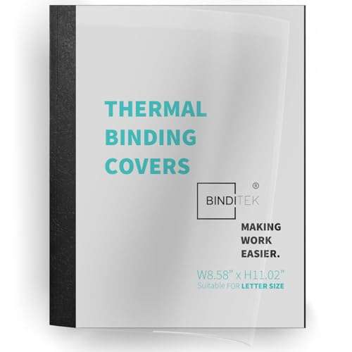 Binditek 20 Pack Thermal Binding Presentation Covers, 1/8 Inch Spine Holds 30 Sheets, Ultra Clear Front Cover, Black Paper Back Cover, Letter Size, for Students and Coworkers