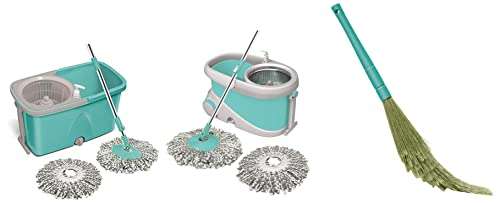 Spotzero by Milton Prime Spin Mop,Aqua Green & Classic Spin Mop, 7 Pcs & Floor Cleaning Zero Dust Broom XL (Aqua Green) 1