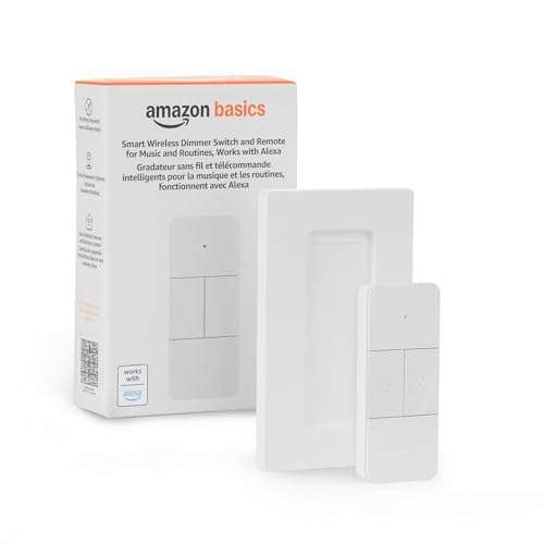 Amazon Basics Smart Dimmer Switch and Remote for Music and Routines, Compatible Echo Devices Required, Works with Alexa Only, No Wiring Required 1
