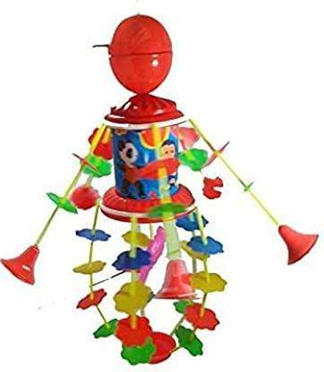 PRIMEFAIR Plastic Musical Merry Go Round Jhoomer Toy with Soothing Sound for Kids, Red 3