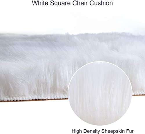 Softlife Square Faux Fur Sheepskin Chair Cover Seat Cushion Pad Super Soft Area Rugs for Living Bedroom Sofa (1.6ft x 1.6ft, White, pack of 2) 6