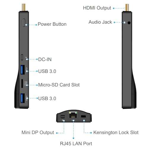 AWOW Fanless Mini PC Stick Windows 11 Pro 8GB RAM 256GB ROM, Celeron J4105 Mini Computer Stick Support HDMI/Mini DP Dual 4K@60Hz, Dual Band WiFi, BT, Gigabit Ethernet, Stick PC for Home/Office/IOT 5