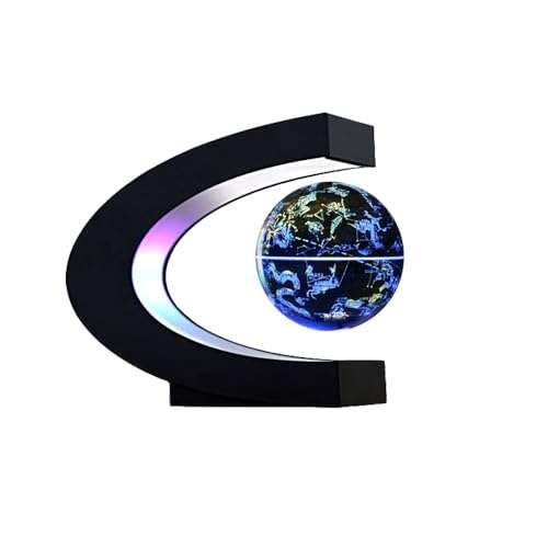 FUGEST Magnetic Floating Globe 2 in 1 Blue 4in Constellations Globe World Map C Shape Base LED Light Lamp Rotating 1