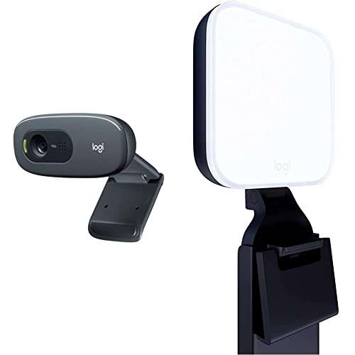 Logitech C270 HD Webcam, 720p, Widescreen HD Video Calling + Litra Glow Premium LED Streaming Light with TrueSoft, adjustable monitor mount