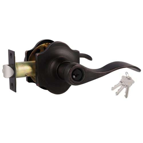 Probrico Keyed Entry Door Locks Camelot Style Wave Door Levers Oil Rubbed Bronze Stainless Steel Door Handles Interior & Exterior Door Locksets for Left & Right Hand Doors (85061OB) 1